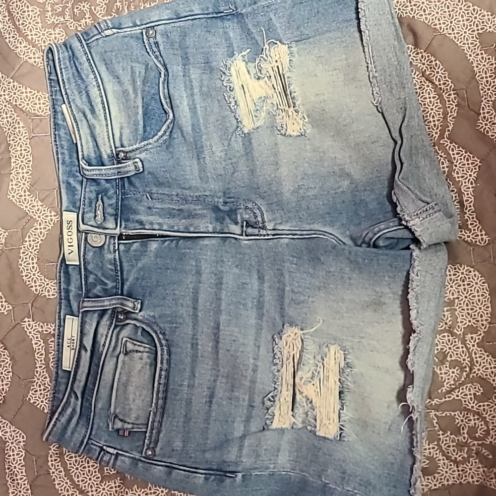 Vigoss Light Blue Distressed Denim Shorts